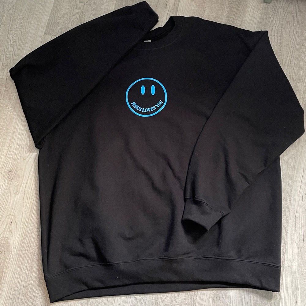 Jesus Loves You smiley face crew neck